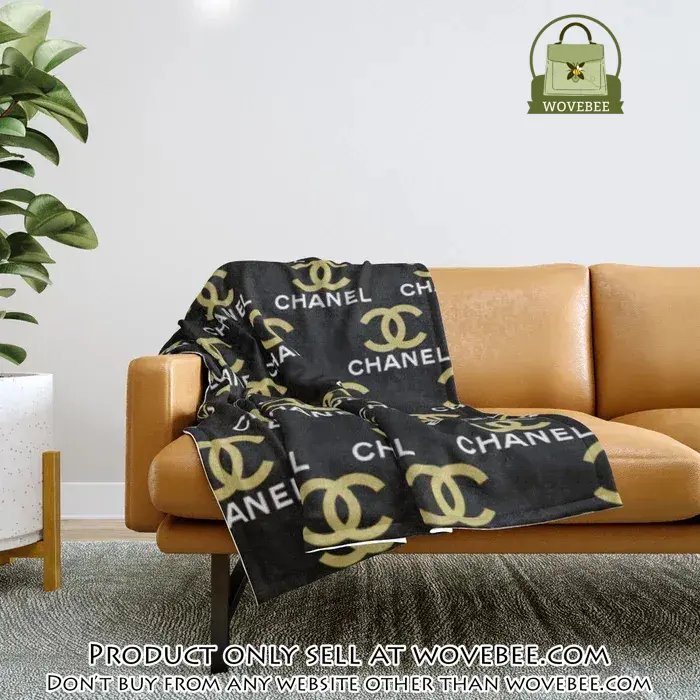 Chanel yellow logo black luxury brand premium quilt blanket fleece home decor wvb4851877